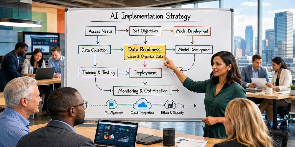 Modern Office Collaboration with AI Strategy Visualization
