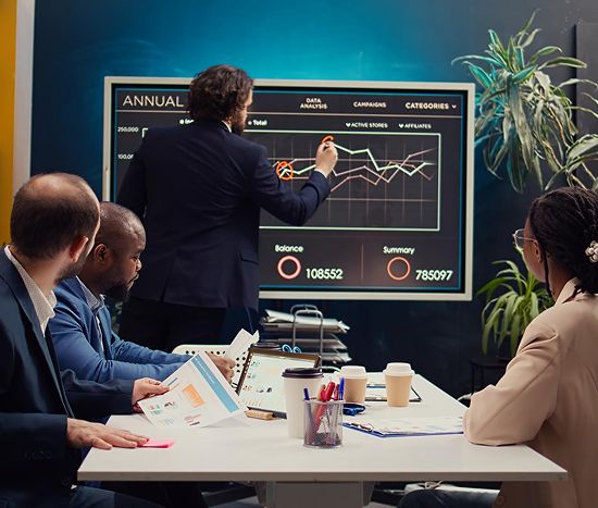 An Ontrac operator presenting to a portfolio company team